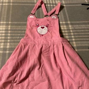 DOLLS KILL- Care Bears pink corduroy overalls dress Large